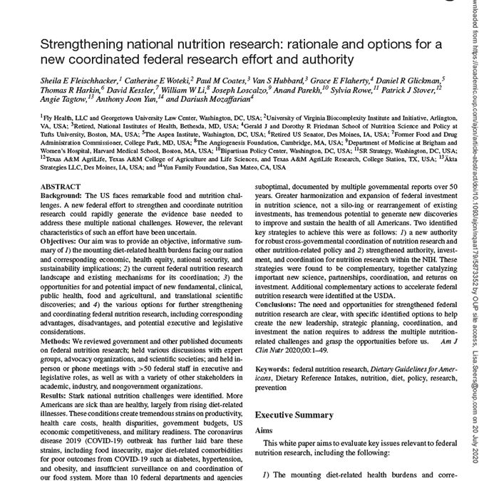 Federal Nutrition Advisory Coalition Recommendations for Strengthening Nutrition Research